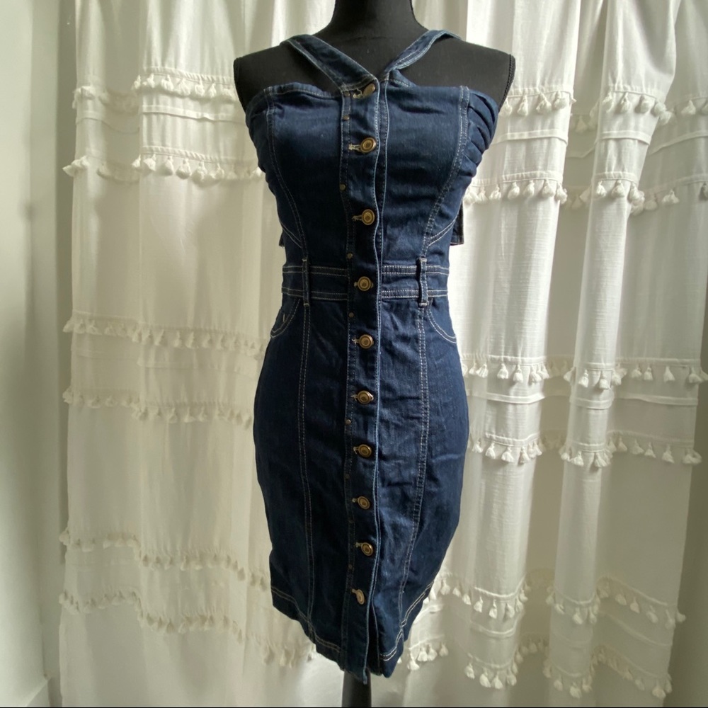Mango Denim Halter Neck Dress